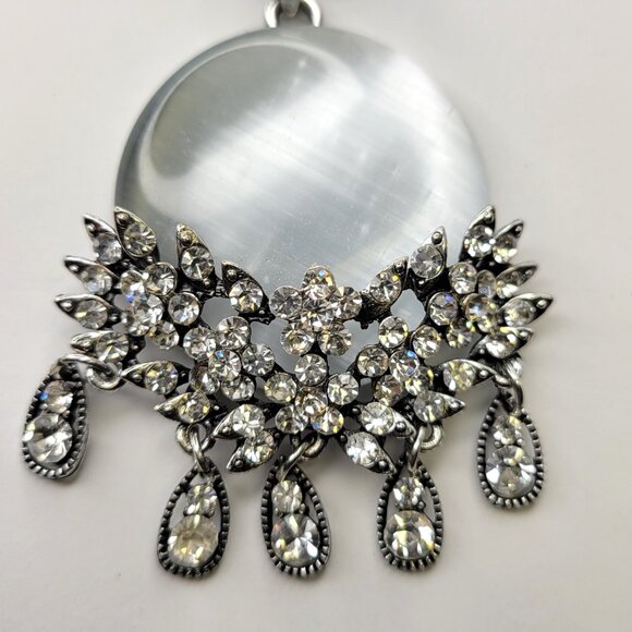 Statement Silvertone Medallion Crystal Round Pendant - Picture 2 of 9